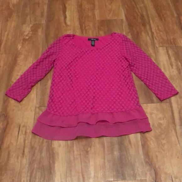 Style & Co Pink Polka Dot Ruffle Blouse Size Petite Small - Picture 1 of 3